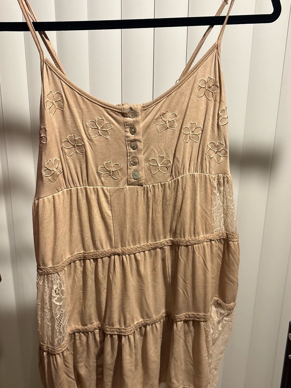 POL Beige Floral Embroidered Tiered Slip Dress